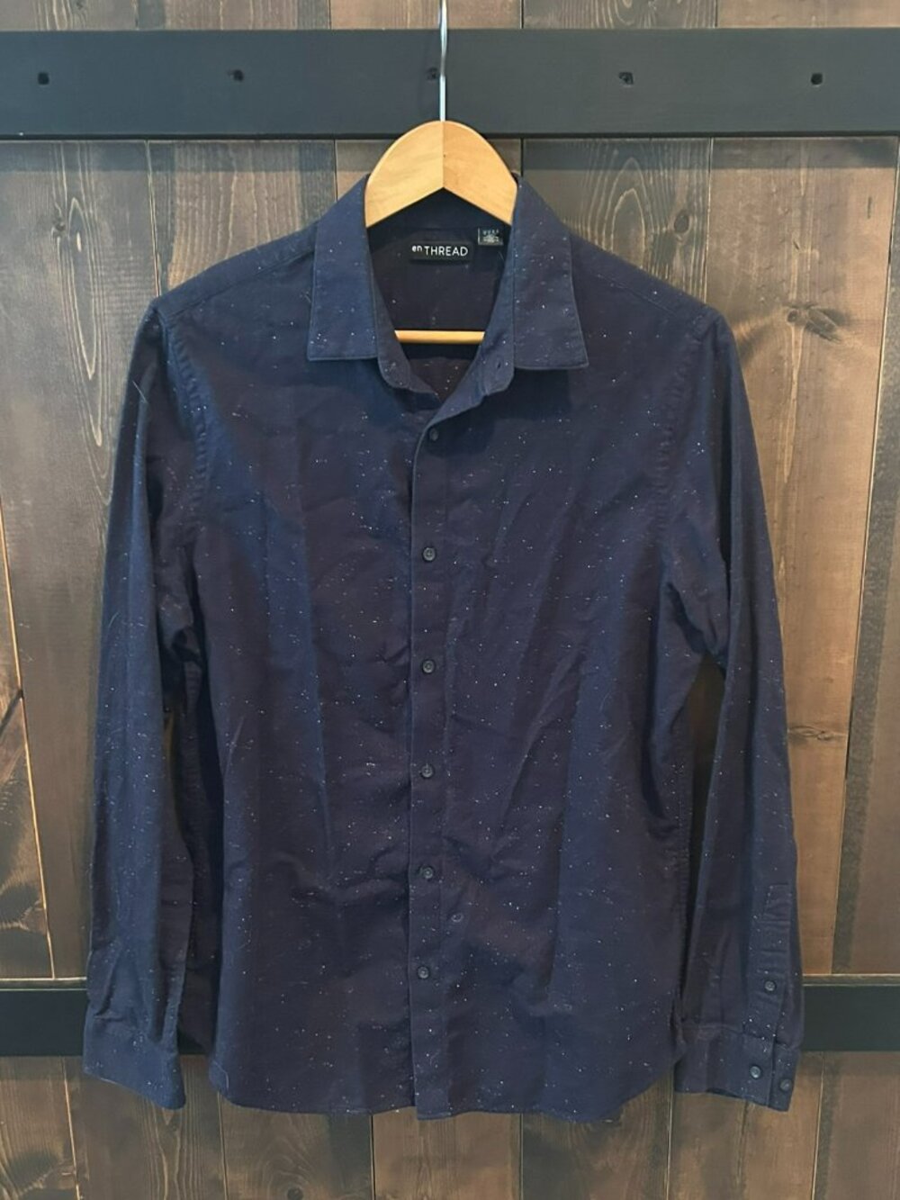 en Thread Navy Blue Subtle Speckled Long-sleeved Button-down Shirt Men's Size M